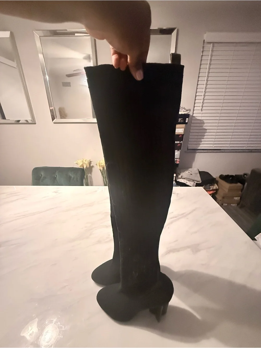 Louis Vuitton Black Over-the-Knee Monogram Stretch Boots with Block Heel